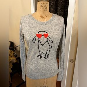 J. Crew Factory Dog/Heart print viscose/nylon/wool blend sweater size S. Fall 14